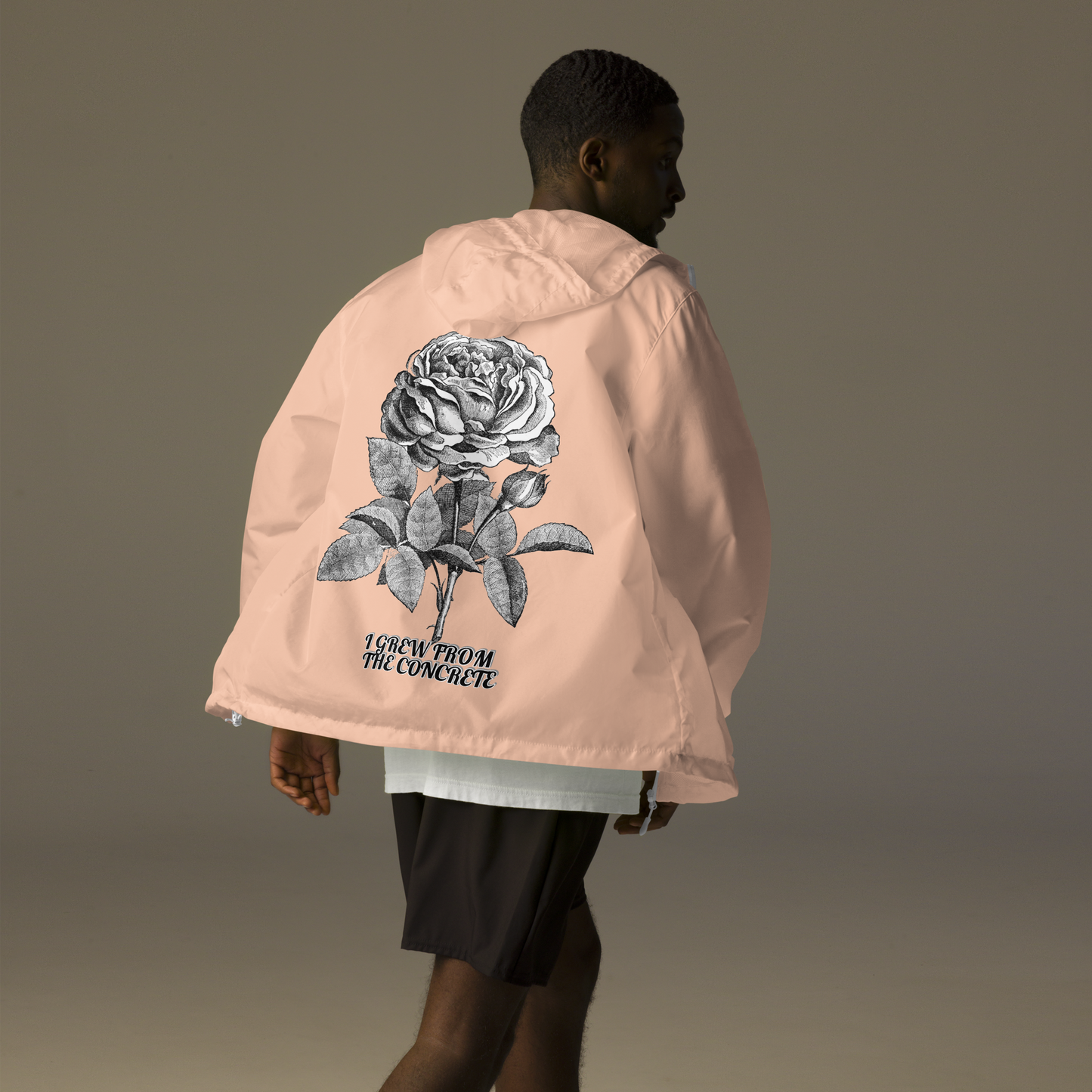 "CONCRETE ROSE" Unisex Lightweight Zip Up Windbreaker