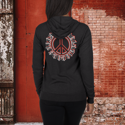 "PEACE" Unisex Lightweight Zip Hoodie (Red Theme)