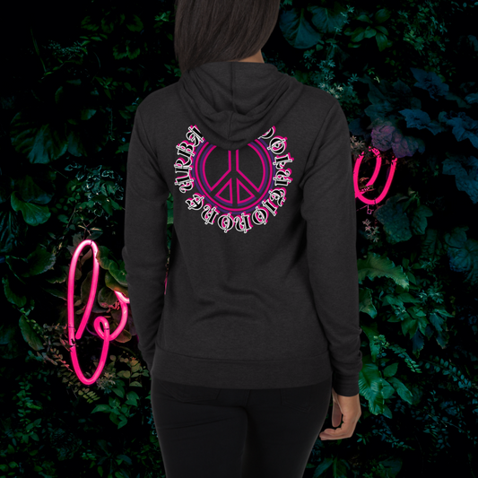 "PEACE" Unisex Lightweight Zip Hoodie (Pink Theme)