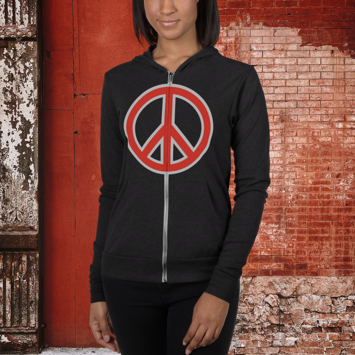 "PEACE" Unisex Lightweight Zip Hoodie (Red Theme)