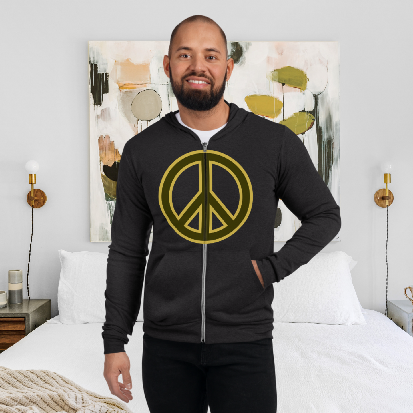 "PEACE" Unisex Lightweight Zip Hoodie (Yellow Theme)