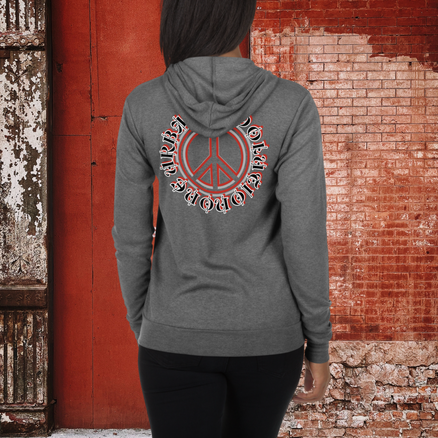 "PEACE" Unisex Lightweight Zip Hoodie (Red Theme)