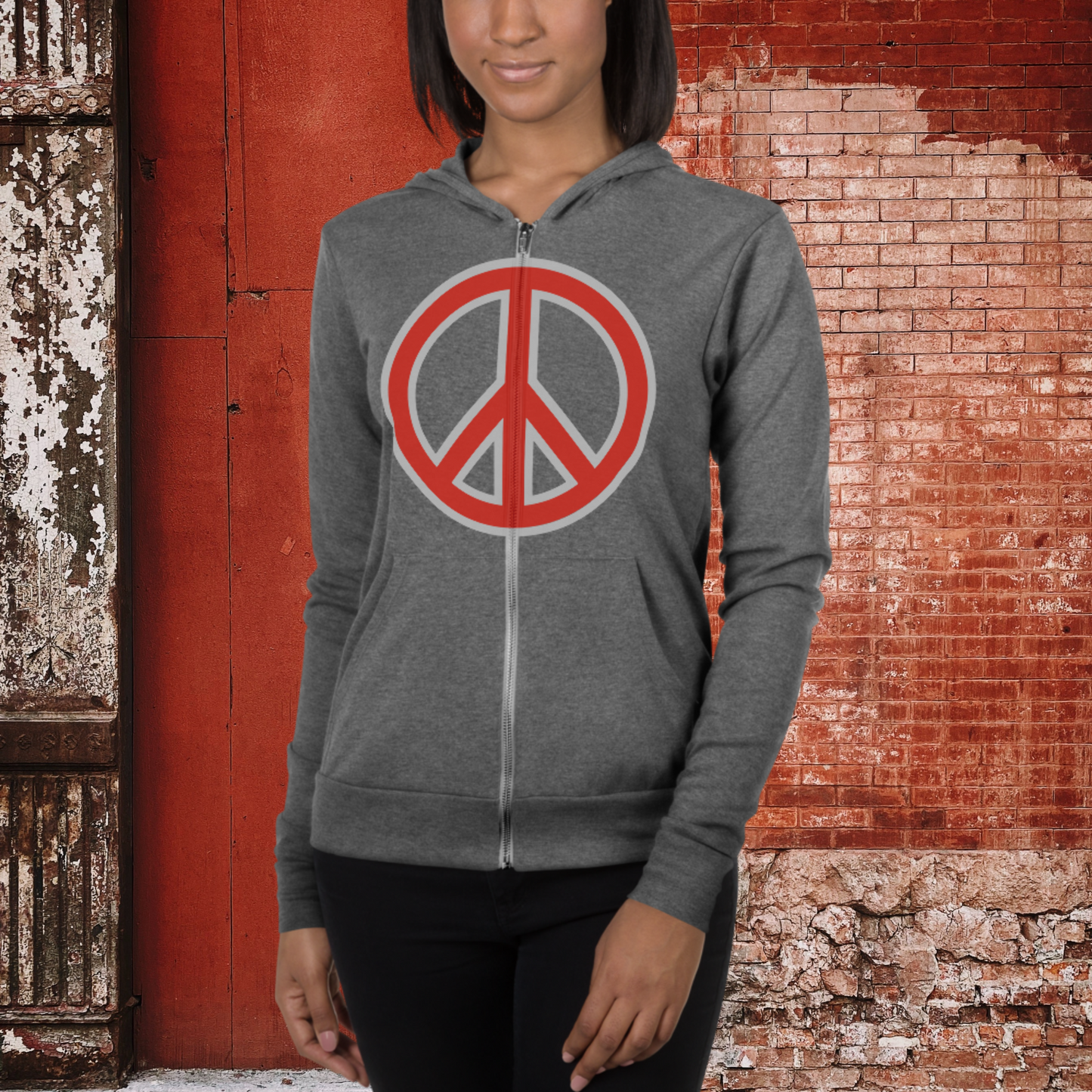 "PEACE" Unisex Lightweight Zip Hoodie (Red Theme)