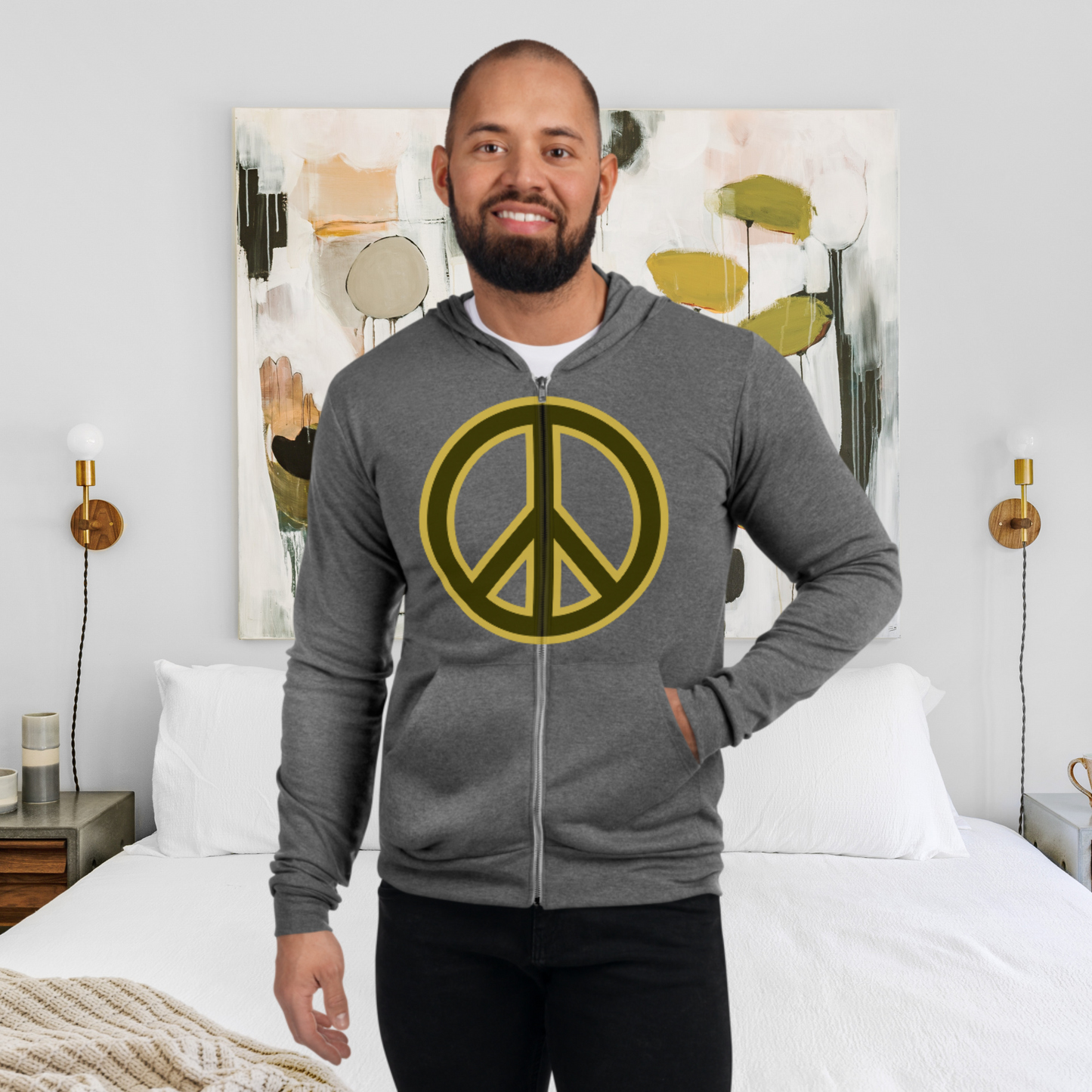 "PEACE" Unisex Lightweight Zip Hoodie (Yellow Theme)