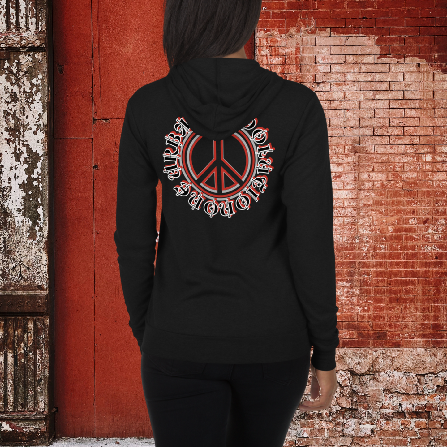 "PEACE" Unisex Lightweight Zip Hoodie (Red Theme)