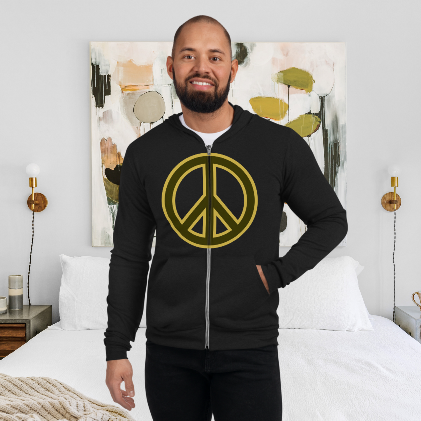 "PEACE" Unisex Lightweight Zip Hoodie (Yellow Theme)