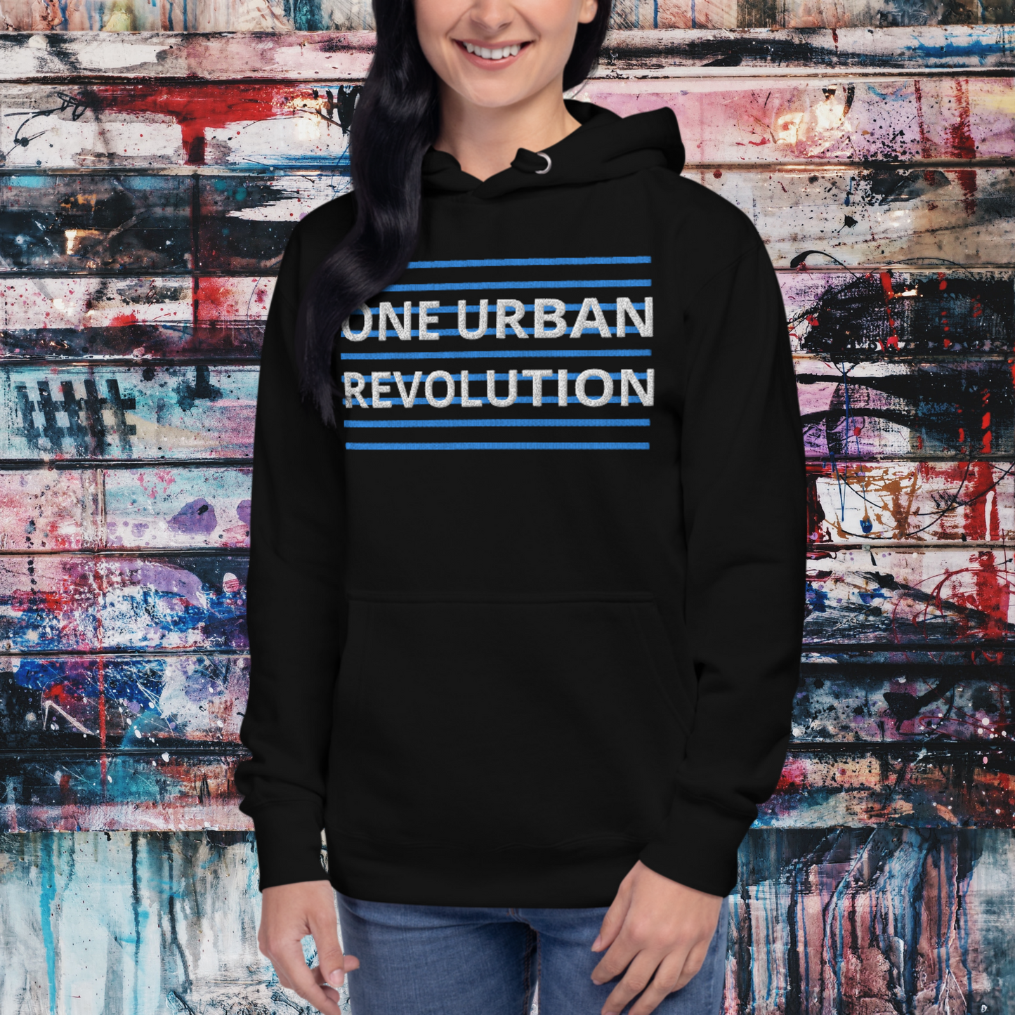 "ONE URBAN REVOLUTION" Unisex Embroidered Hoodie (Blue Theme)