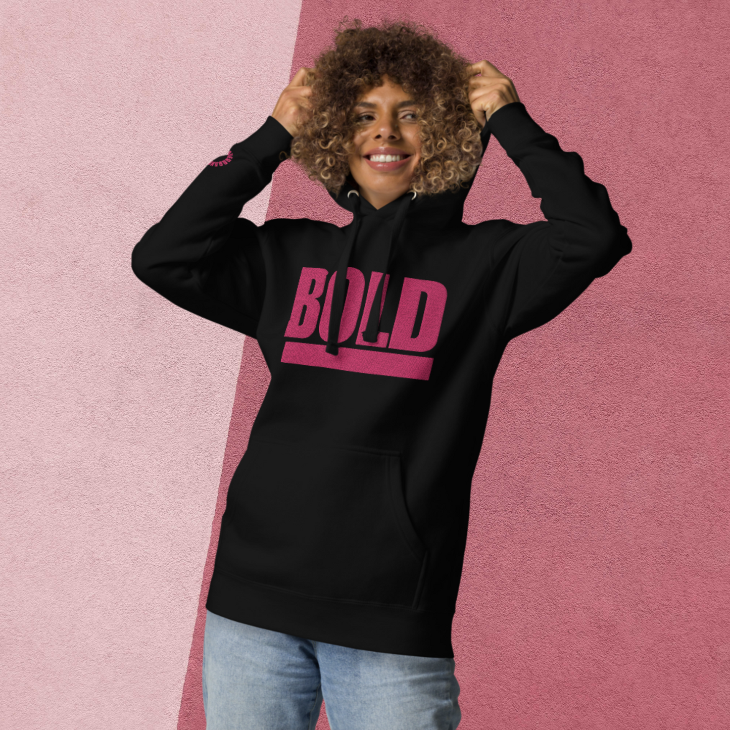 "BOLD" Unisex Embroidered Hoodie (Pink Theme)