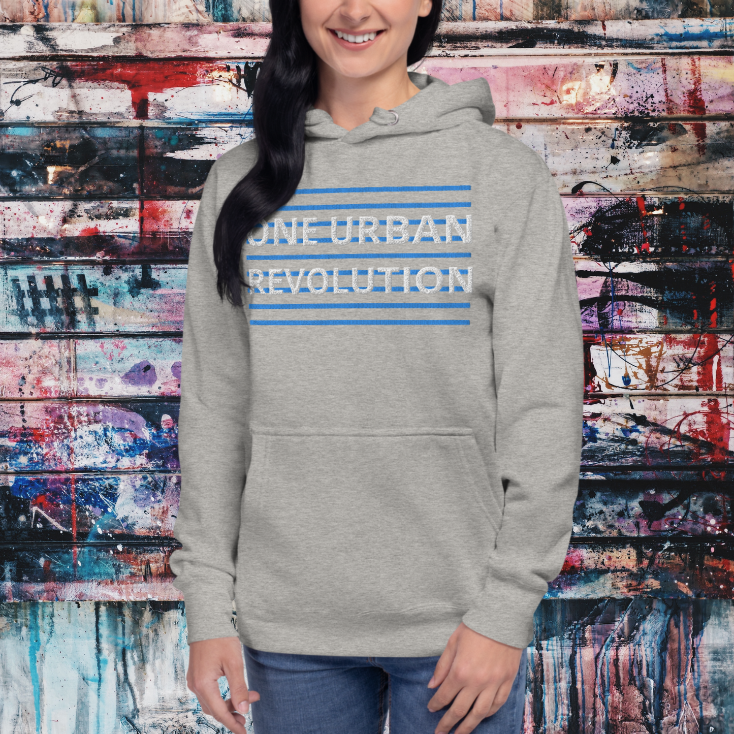 "ONE URBAN REVOLUTION" Unisex Embroidered Hoodie (Blue Theme)