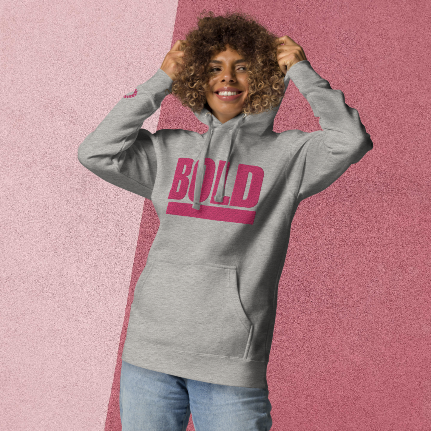 "BOLD" Unisex Embroidered Hoodie (Pink Theme)