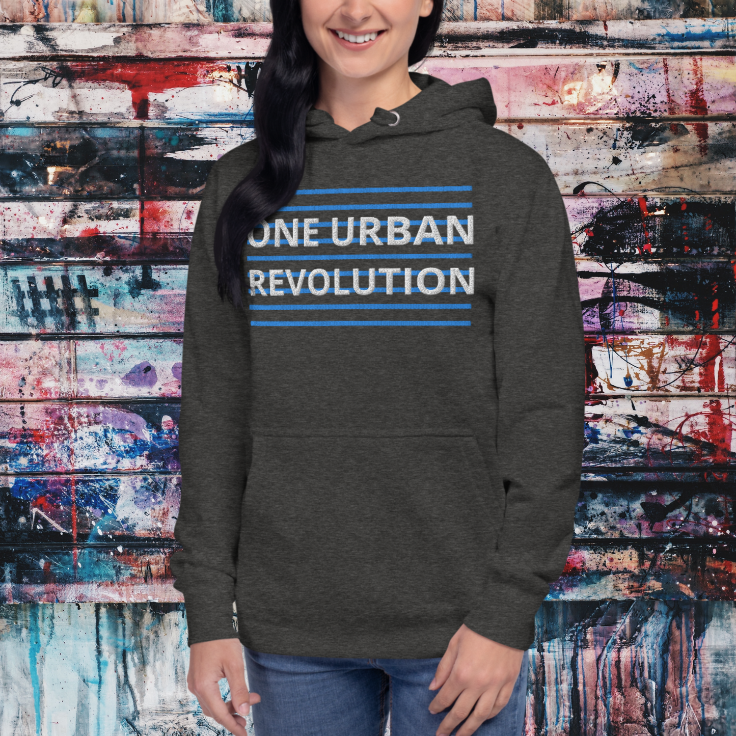 "ONE URBAN REVOLUTION" Unisex Embroidered Hoodie (Blue Theme)