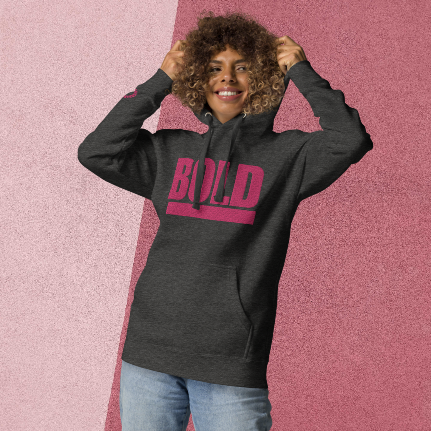 "BOLD" Unisex Embroidered Hoodie (Pink Theme)