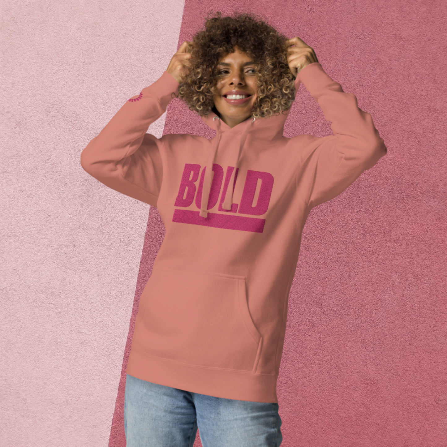 "BOLD" Unisex Embroidered Hoodie (Pink Theme)