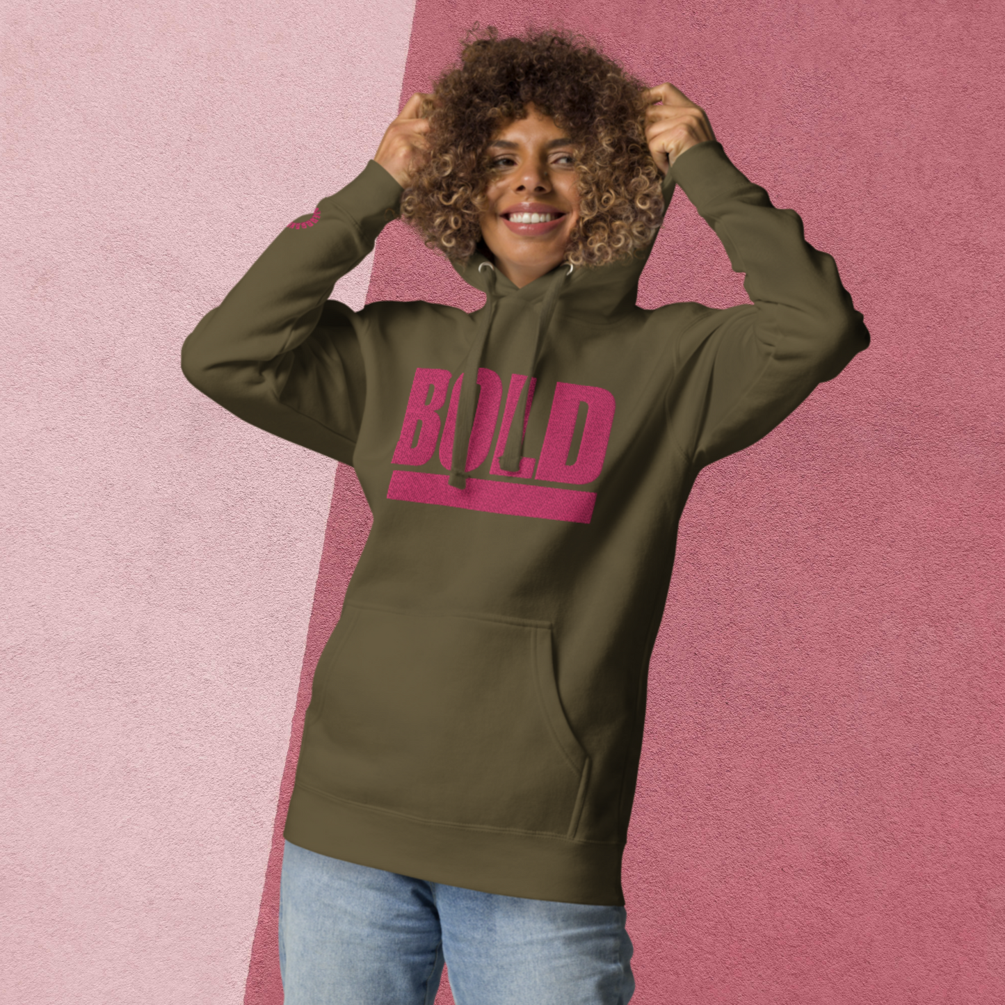 "BOLD" Unisex Embroidered Hoodie (Pink Theme)