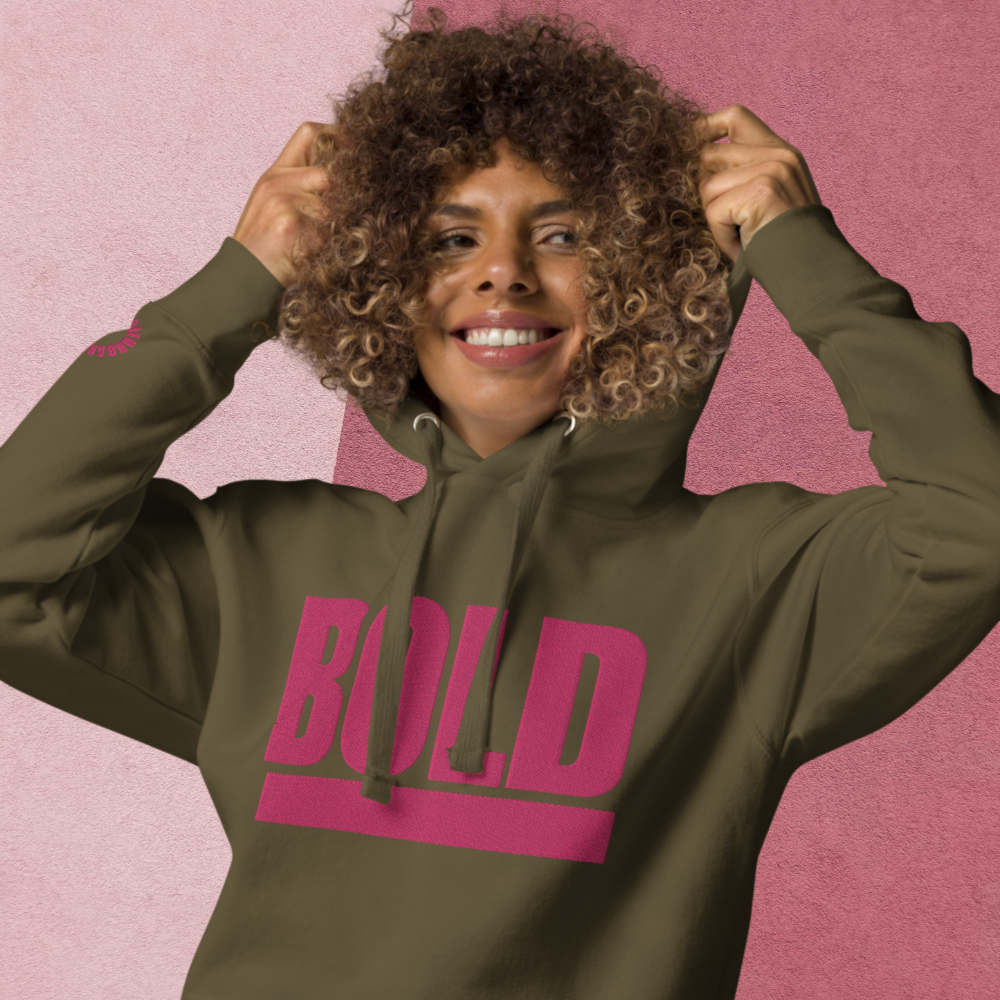 "BOLD" Unisex Embroidered Hoodie (Pink Theme)