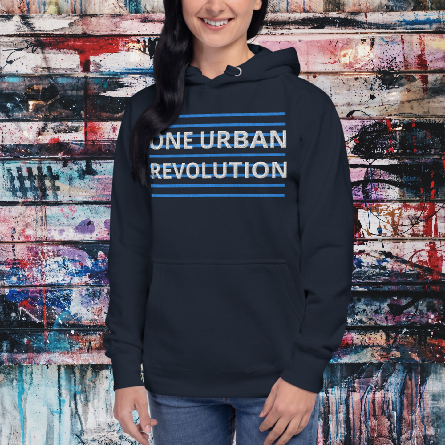 "ONE URBAN REVOLUTION" Unisex Embroidered Hoodie (Blue Theme)