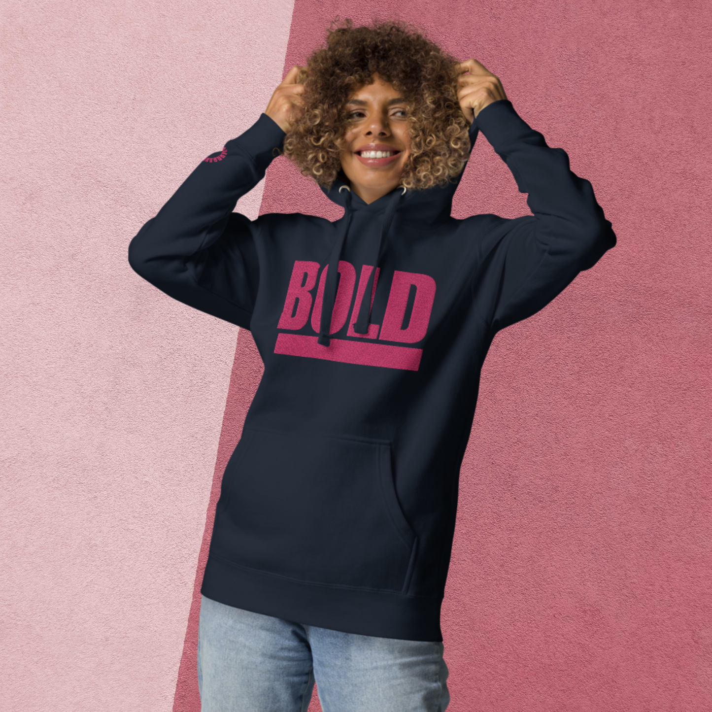 "BOLD" Unisex Embroidered Hoodie (Pink Theme)