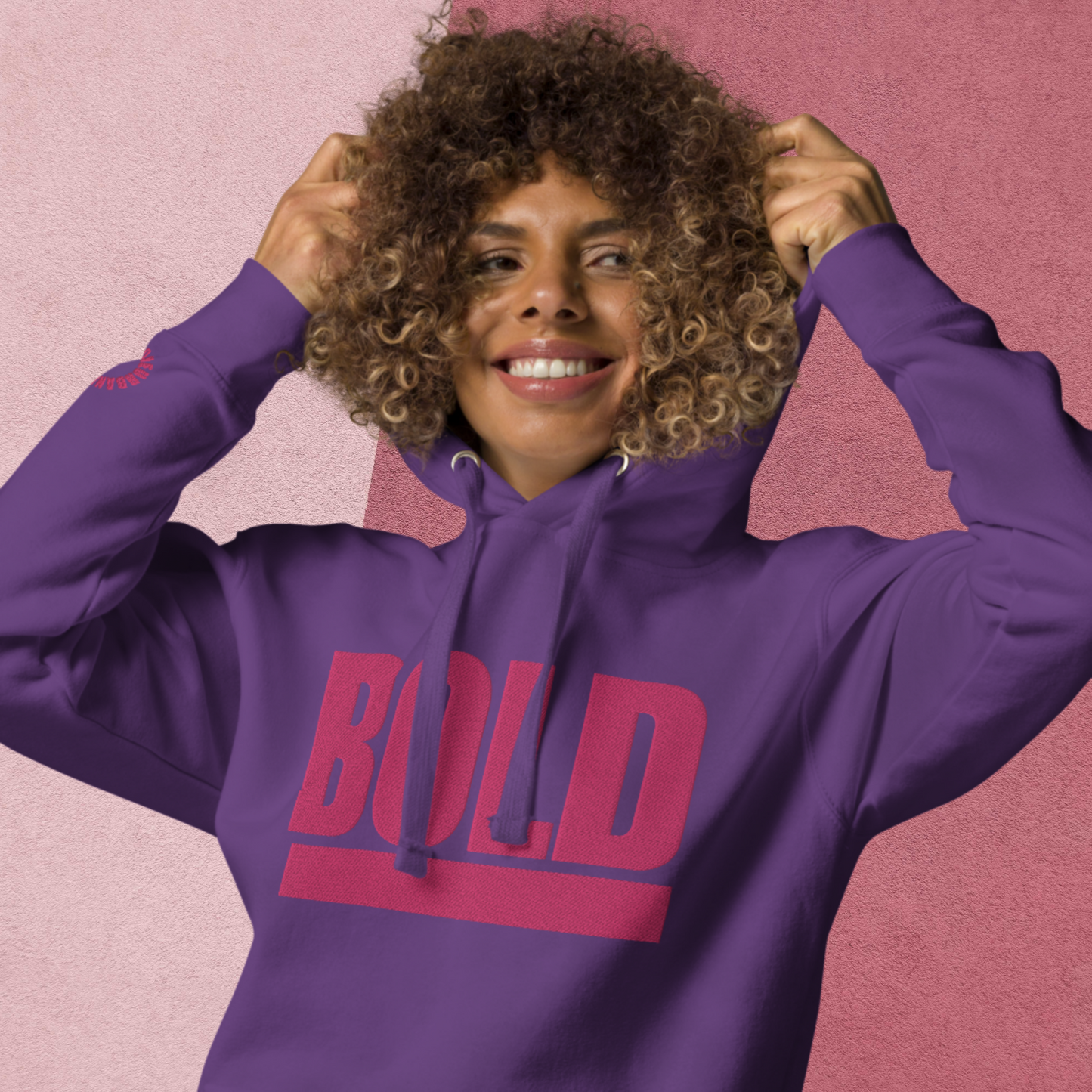 "BOLD" Unisex Embroidered Hoodie (Pink Theme)