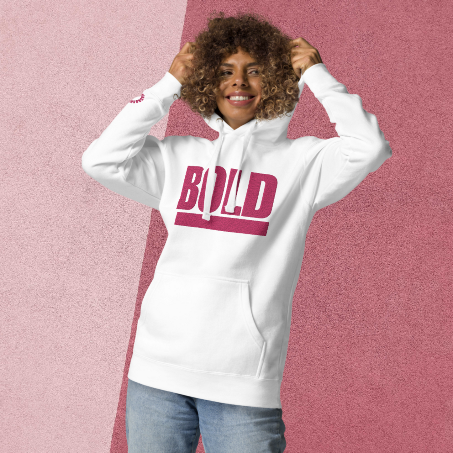 "BOLD" Unisex Embroidered Hoodie (Pink Theme)