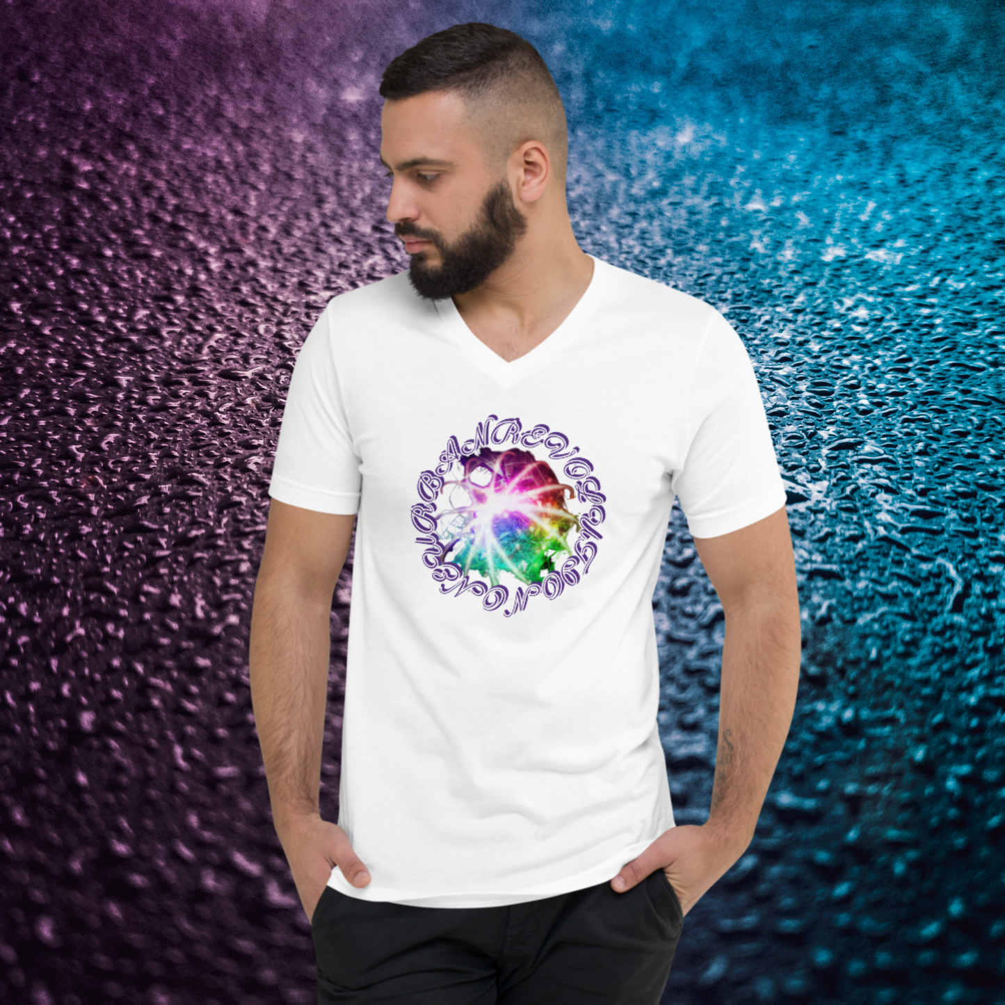 "PARTICLE" Unisex Short Sleeve V-Neck T-Shirt