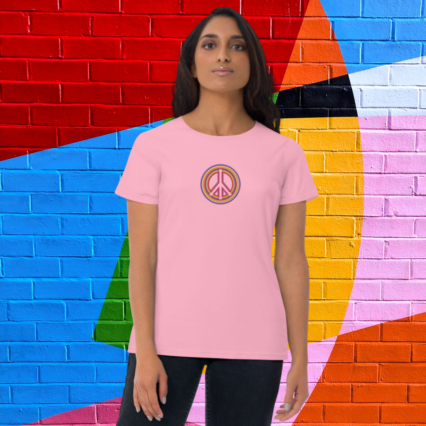 "PEACE" Women's Short Sleeve Embroidered T-shirt (Pink Theme)