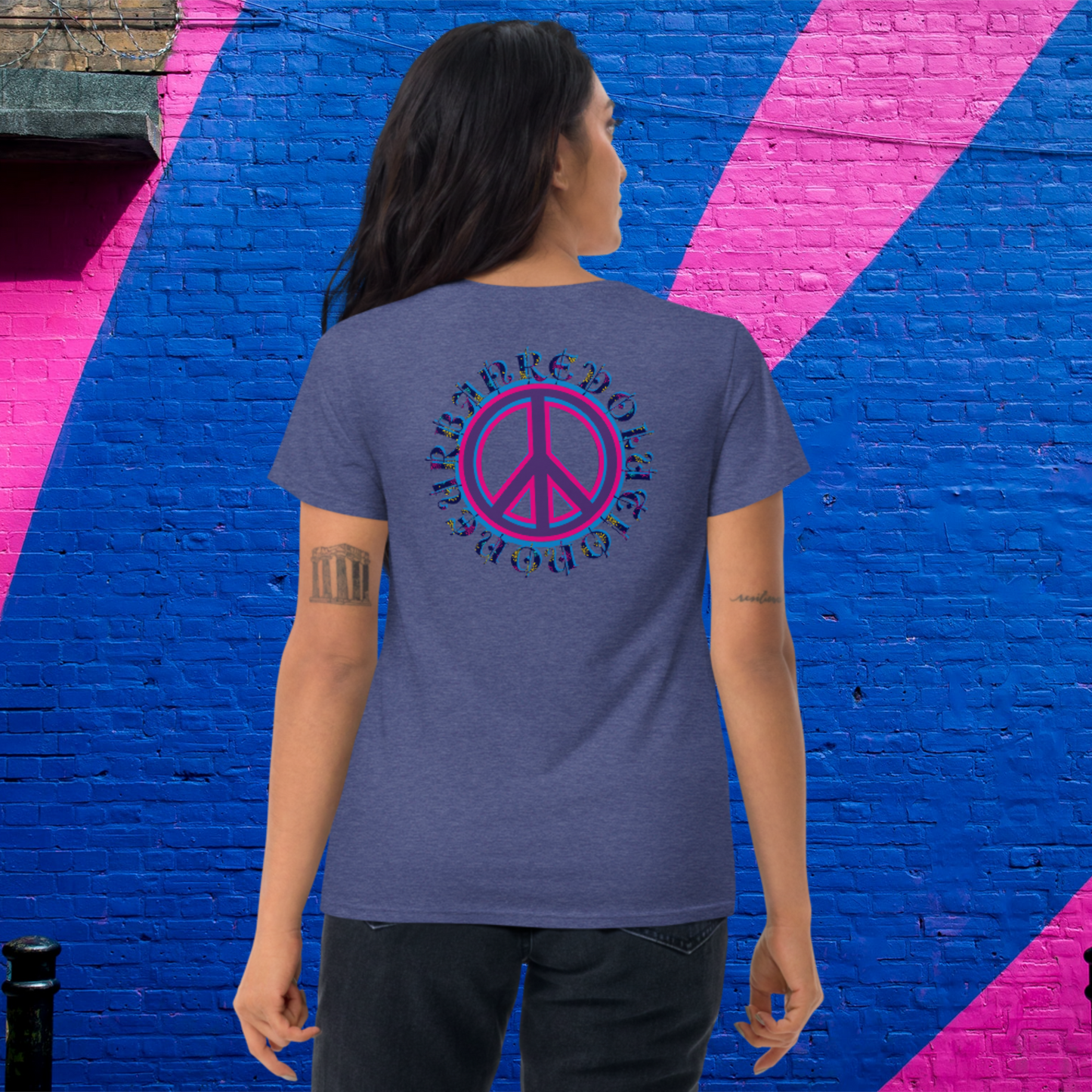 "PEACE" Women's Short Sleeve Embroidered T-shirt (Blue Theme)