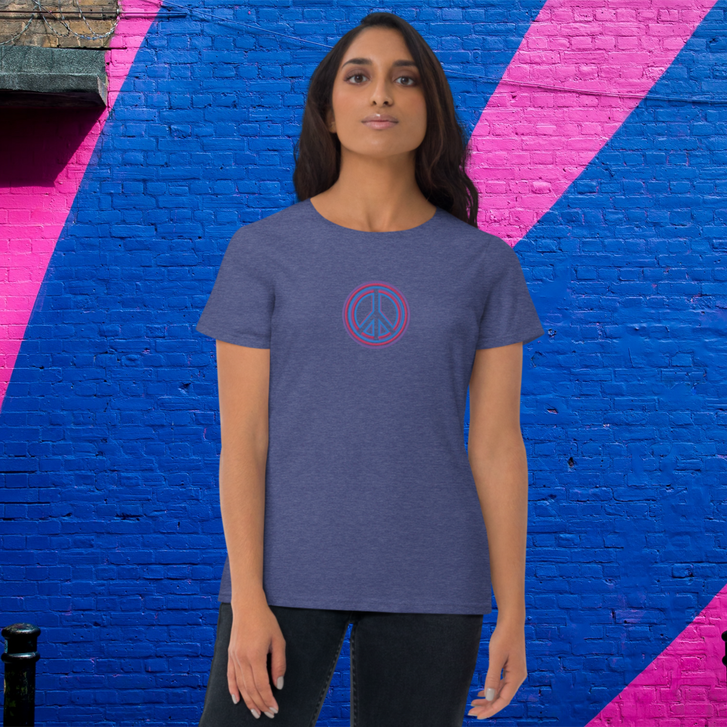 "PEACE" Women's Short Sleeve Embroidered T-shirt (Blue Theme)