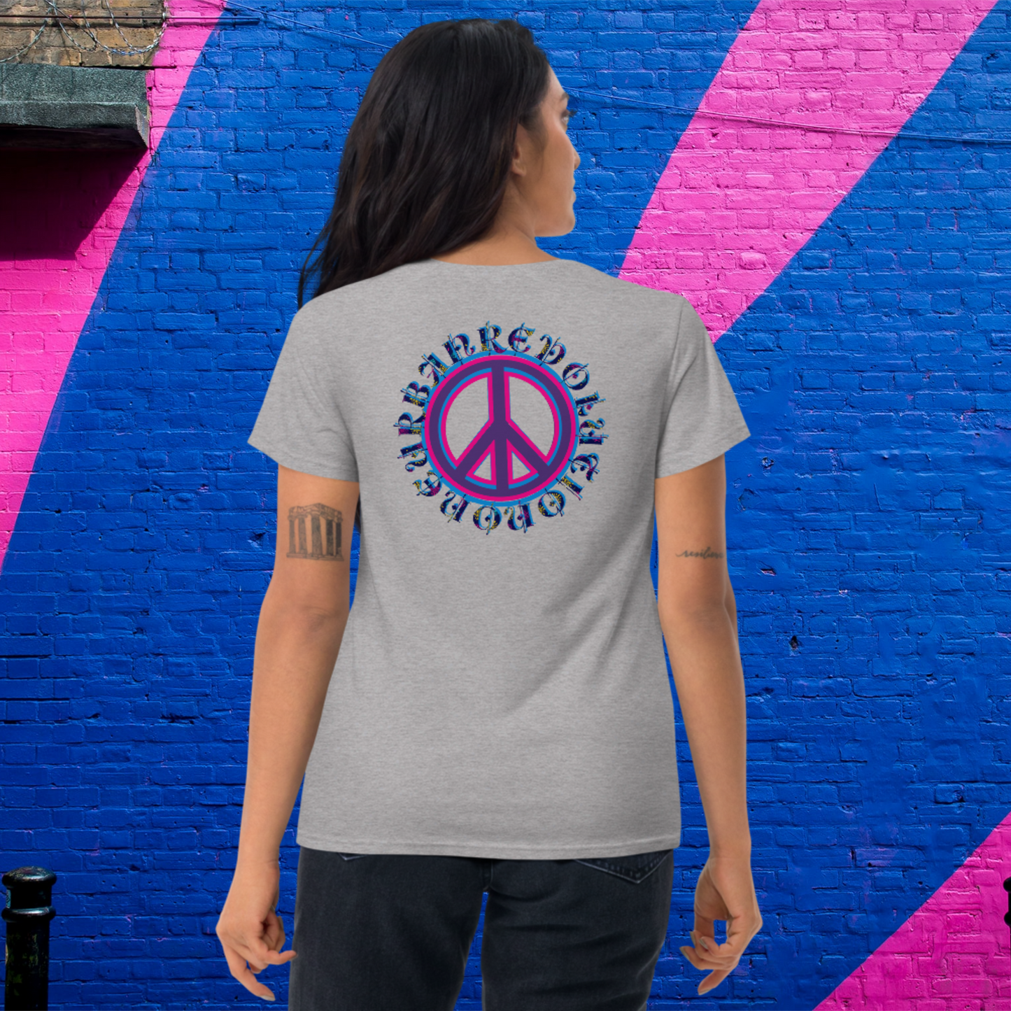 "PEACE" Women's Short Sleeve Embroidered T-shirt (Blue Theme)