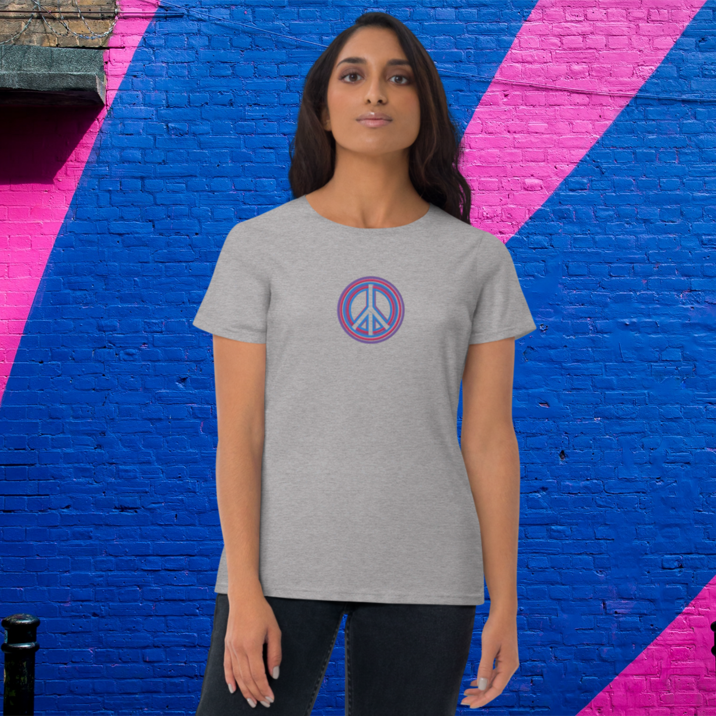 "PEACE" Women's Short Sleeve Embroidered T-shirt (Blue Theme)