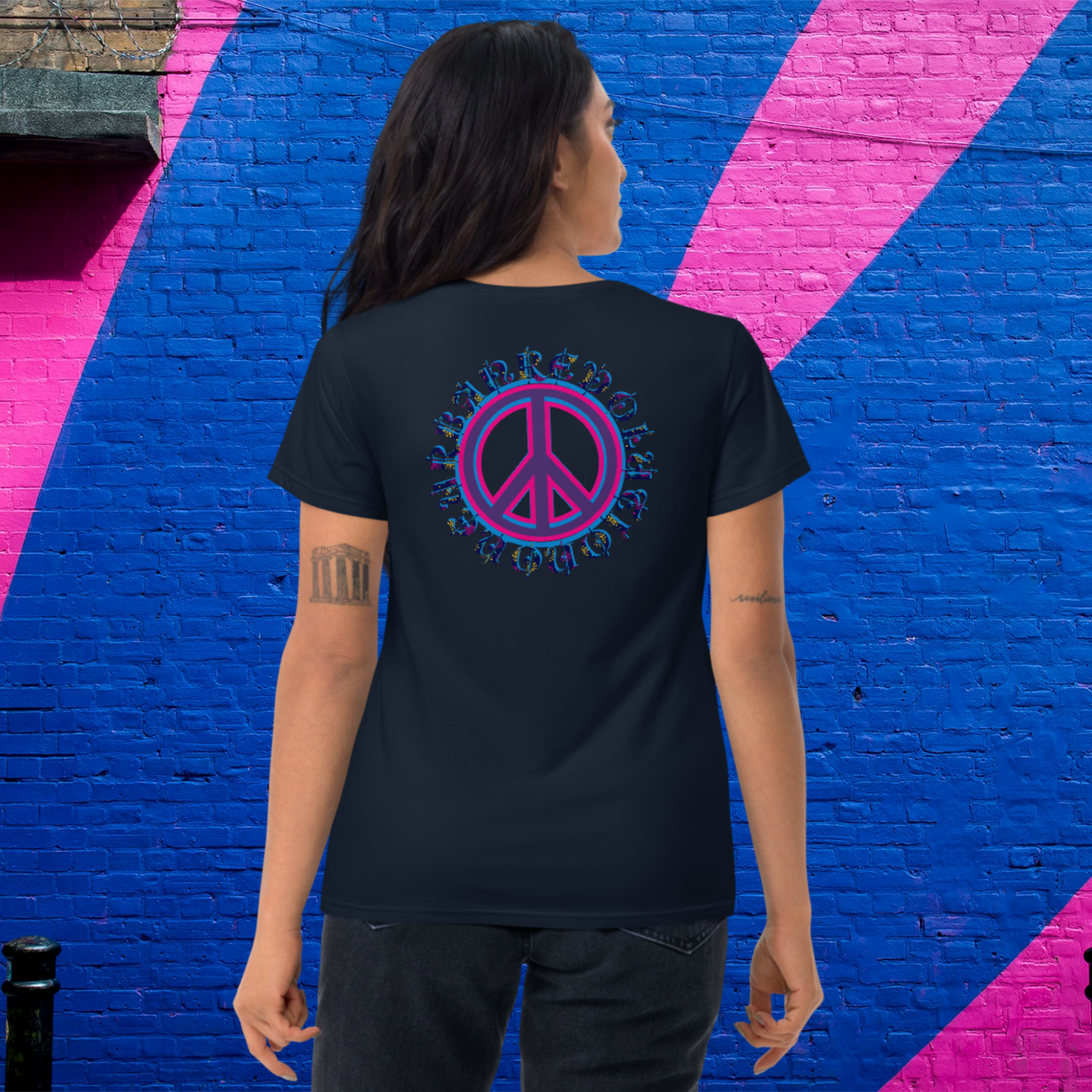 "PEACE" Women's Short Sleeve Embroidered T-shirt (Blue Theme)